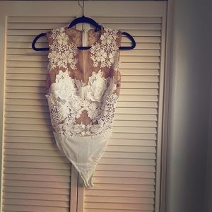 Light brown and white floral body suit top